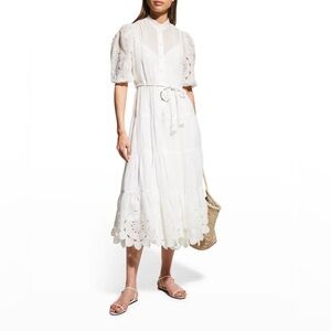 Zimmermann Teddy Scallop Frill Midi‎ Dress White Sz 10